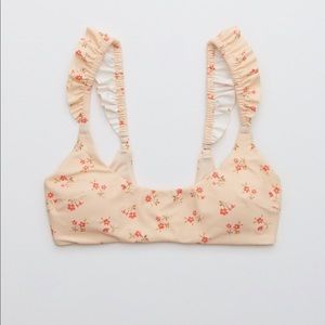 Aerie floral ruffle scoop neck bikini top medium